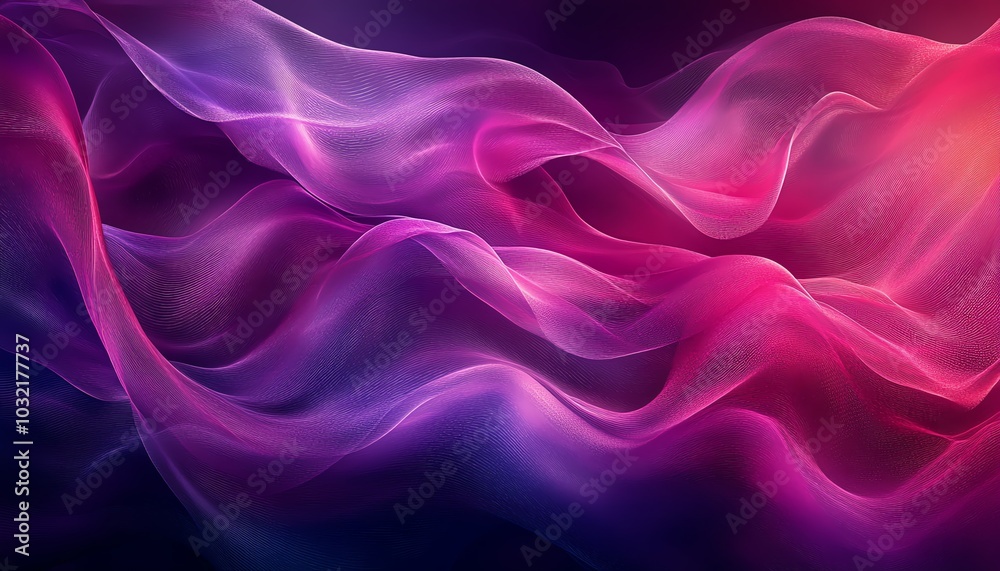 Poster A stunning abstract background featuring flowing waves in dark fuchsia and violet, showcasing dynamic curved lines and vibrant textures in digital art