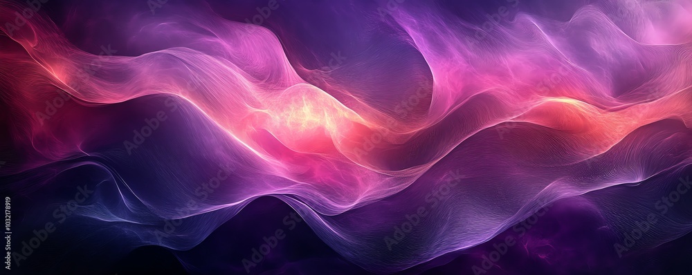 Aufkleber An elegant abstract representation of flowing waves with dark fuchsia and violet colors, showcasing dynamic textures and graceful curved lines in digital art
