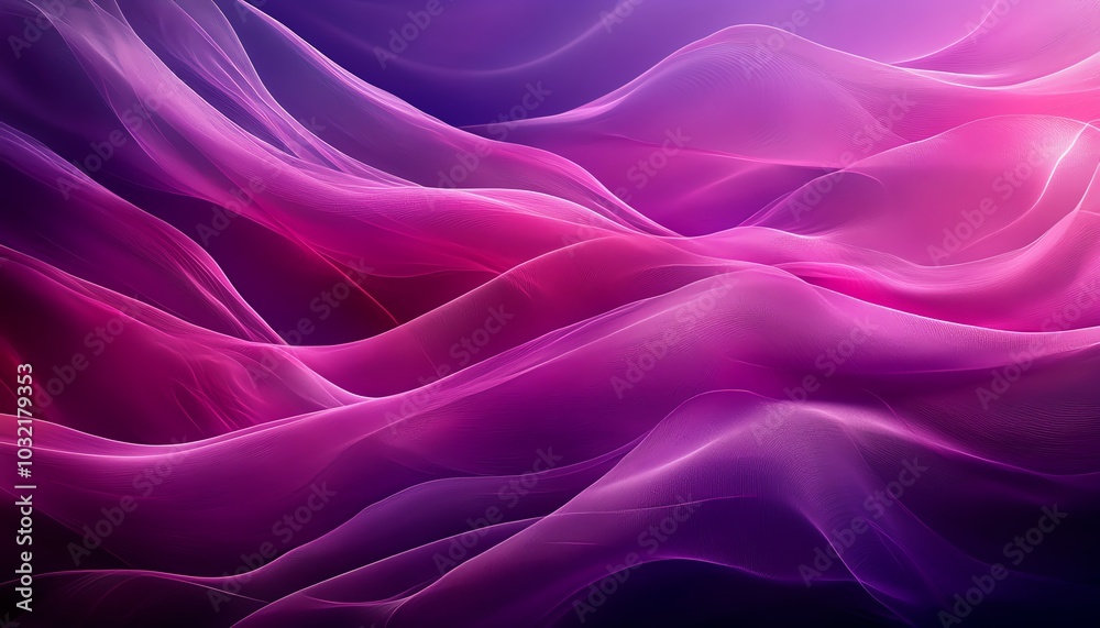 Aufkleber Dynamic digital art showcasing flowing waves in deep fuchsia and violet, creating an engaging abstract background with smooth curved lines and rich textures