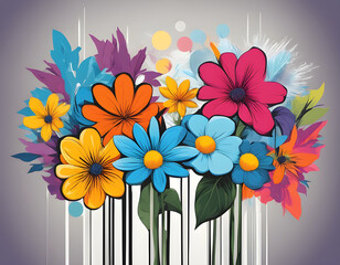 colorful flower with cool isolated pop art style background