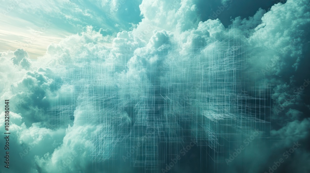 Poster cloud architecture platform. internet infrastructure concept. abstract technology background. genera