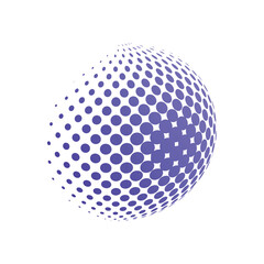 This is a 3d logo of a purple sphere with dots on a white background