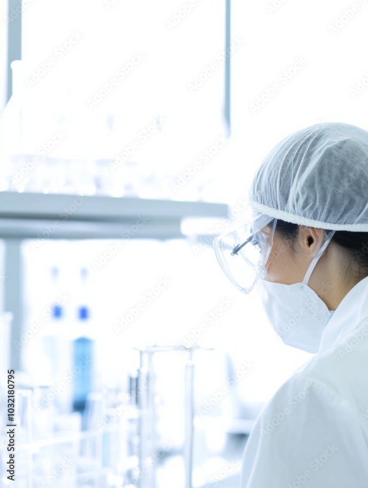 Aufkleber laboratory technician in protective gear analyzing samples in a bright modern lab