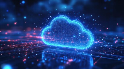 Fototapeta premium cloud security shield icons on digital background, data protection concept of online technology. network connection in blue neon light colors