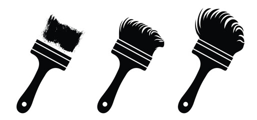 Cartoon paintbrush or paintbrushes with brush stroke. paintbrush silhouette icon. Black grunge paint brush logo. Carpentry tools
