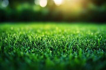 Naklejka premium A lush green field with a bright sun shining on it