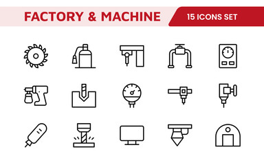 Factory and Machine Icons Collection: A Versatile Set for Industrial Design, Production Workflows, Machinery, Factory Management, and Engineering Solutions.
