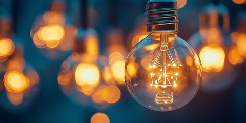 A collection of glowing light bulbs fills the image with warm, ambient lighting and a sense of innovation.