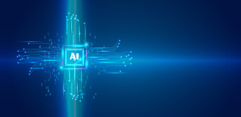 Artificial intelligence concept AI blue background light vector editable
