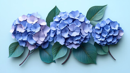 hydrangea flowers logo 3d vector papercut