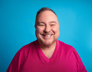 Headshot Portrait of a Smiling Mature Man with Contemporary Style, Isolated on Color Background with Ample Copy Space