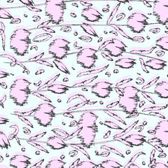 Colorful abstract flower art seamless pattern illustration. Organic nature floral background in vintage style. Spring season collage decoration texture, drawing print.