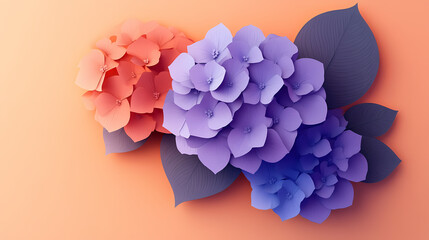 hydrangea flowers logo 3d vector papercut