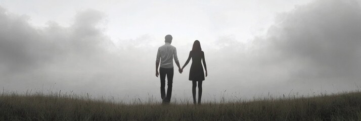 Young Couple Holding Hands in Open Landscape, Symbolizing a Shift to Real-Life Experiences