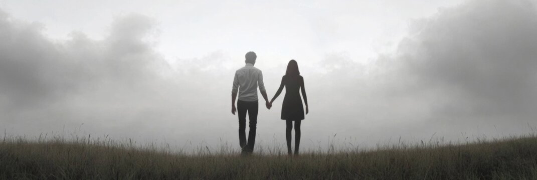 Young Couple Holding Hands in Open Landscape, Symbolizing a Shift to Real-Life Experiences