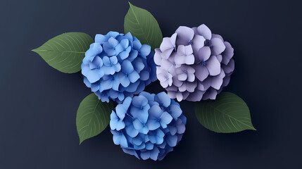 hydrangea flowers logo 3d vector papercut
