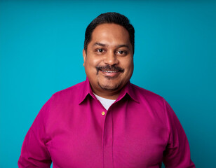 Obraz premium Headshot Portrait of a Smiling Mature Man with Contemporary Style, Isolated on Color Background with Ample Copy Space