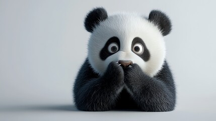 Fototapeta premium 3D panda covering its face in surprise, white background