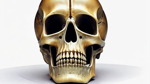 Human skull on a white background, side view. Anatomy and educational concept.