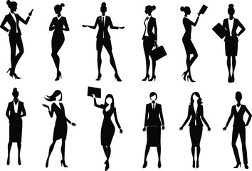 Set of Black Business Women Silhouette illustration on white background