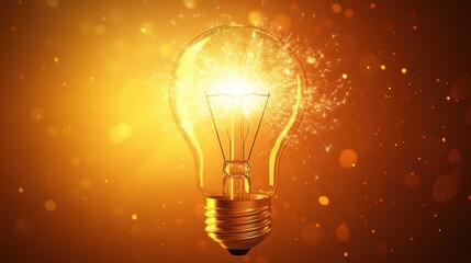 Flat design illustration of a light bulb bursting with sparks, representing creativity and new ideas, with ample copy space for text