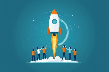 Team target achievement, reaching goal or success, teamwork strategy, challenge or aspiration to win together, leadership to lead team concept, business people riding rocket to reach target, Generativ