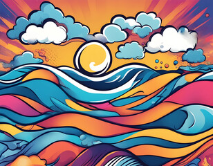 Fototapeta premium colorful ocean with cool isolated pop art style background