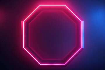 Dynamic neon octagon frame , on a simple dark backdrop