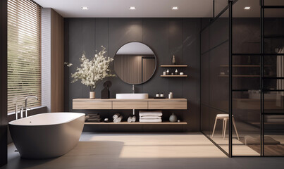 Beautiful spacious bathroom interior in a modern style. Can be used in various directions: design, printing, interior decoration, publishing, etc.