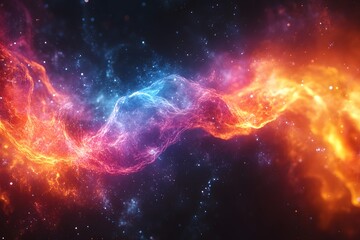 Fototapeta premium Nuclear Energy As Swirling Atomic Particles And Electric Waves, Radiating Energy In Vibrant Colors