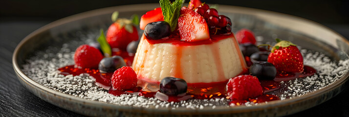 A vegan coconut custard with fresh fruit and mint