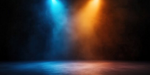 Obraz premium Two Colorful Stage Lights on Dark Background