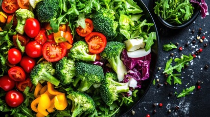 A close-up view of a bowl of fresh, colorful vegetables.