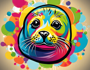 Fototapeta premium colorful seal with cool isolated pop art style background