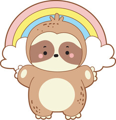 Cute sloth vector icon. Funny baby sloth animal series stock illustration. Slow life of fluffy sloth designs.