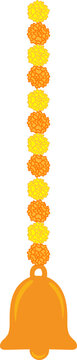 Hanging bells with marigold garland vector illustration for festival decoration on transparent background	