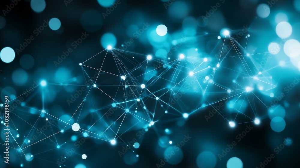 Wall mural abstract blue technology background. network of connected dots and lines. connection structure