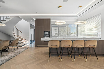 modern luxury dining room interior, 3d render