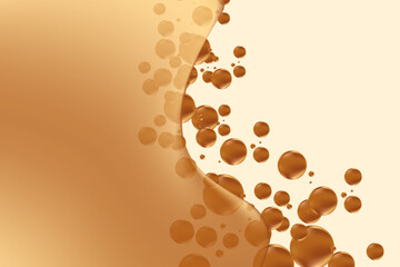 Abstract liquid milk chocolate texture, rich brown smooth fluid gradient, jelly or pudding textured background with copy space. Flowing bubbles, elegant glowing gel or oil, serum product display