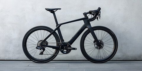 Modern Black Bicycle Against a Concrete Background