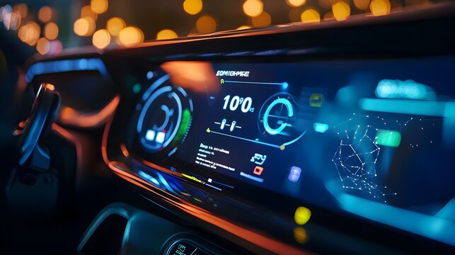 Hydrogen-Powered Car Refueling Station Interface with Digital Screen Displaying Fuel Data and Green