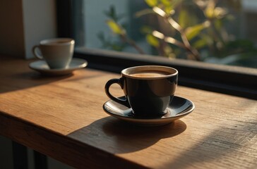 Obraz premium Morning Coffee with Sunrise - Warm Beverage on a Cozy Balcony Setting