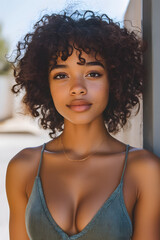 Diverse Young Woman with Curly Hair in Natural Light - Embracing Inclusivity and Beauty
