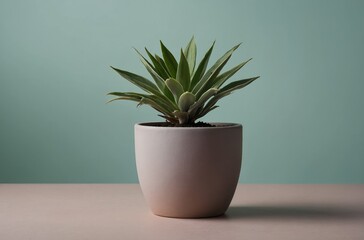 Fototapeta premium Minimalist Potted Plant on Soft Green Background - Elegant Indoor Plant Decor