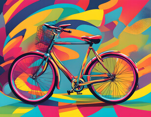 Fototapeta premium colorful bicycle with cool isolated pop art style background
