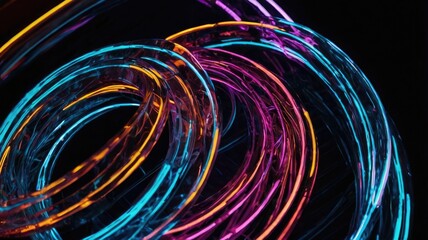Dynamic Light Trails in Abstract Loop Pattern - Vibrant Neon Colors on Dark Background
