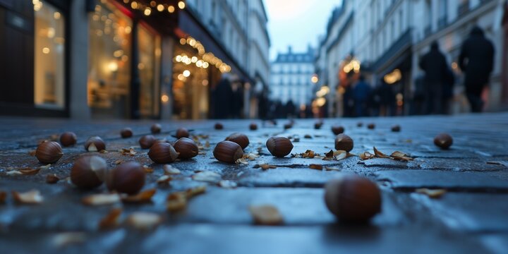 chesnuts laying on the stone street somewhere in europe