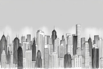 Fototapeta premium Monochrome City Skyline with Modern Skyscrapers - Sleek Black and White Urban Silhouette