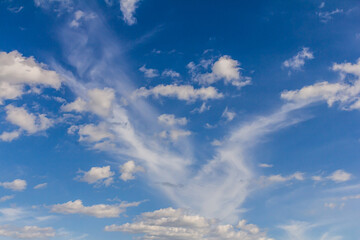 Ornamental clouds. Dramatic sky. Epic storm cloudscape Soft sunlight. Panoramic image texture background graphic resources design Meteorology, heaven hope peace concept