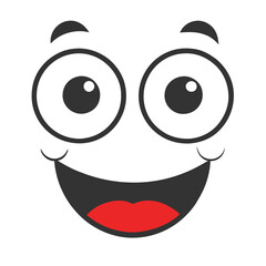 Cheerful Cartoon Face Vector Design with Wide Smile.